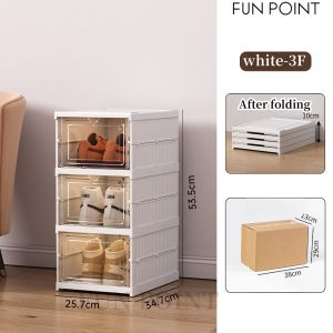 FUNPOINT Foldable Shoe Box 1/3/6Layer Folding Cabinet Storage Shoe Rack Storage Box Shelf Free Installation(white/transparent)