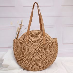 Holiday beach shoulder bag round popularity straw Tote Bag.333