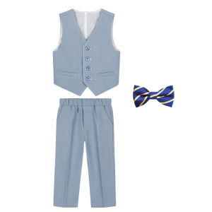 LOlanta Kids Formal Suit Boy Gentleman Set Vest Pants White T-shirt Bow Children Wedding Christmas Birthday Party Clothing 2-11 Years