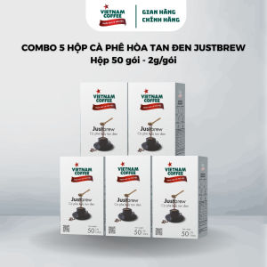 Combo 5 Hộp Cà Phê Hòa Tan Đen Justbrew Vietnam Coffee Hộp 50 Gói - 2g/Gói.