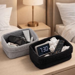 COUPLECOL Rectangle Cotton Rope Storage Basket Large Capacity Handwoven Weaving Storage Basket Multipurpose Breathable Knitted Storage Basket Home Decoration