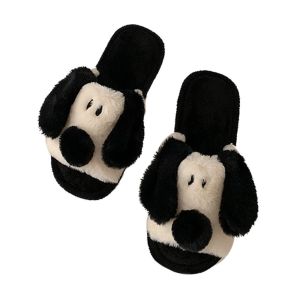 RIVVY Soft Plush Dog Slippers Winter Thicken Warm Home Cotton Shoes Houseshoes Cute Cartoon Furry Slippers Women Men