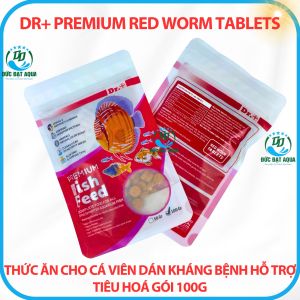 Thức ăn cho cá cảnh viên dán kháng bệnh hỗ trợ tiêu hoá gói 100g Dr+ Premium Red Worm Tablets