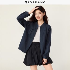 GIORDANO Women Jackets Baseball Collar Gathered Seam Jackets Zip Front Fashionable Casual Relaxed Jackets 13376795