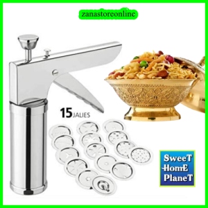 SKY Stainless Steel Kitchen Press 15 Different Disc Grater Cookies Indian Snacks Murukku Maker Farsan Sev Maker With Stainless Steel 15 Jalis