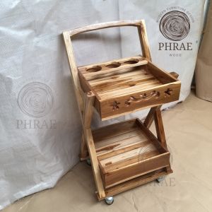 PHRAE WOOD ชั้นวางขวดเครื่องดื่มไม้สัก ชั้นวางมิกเซอร์ ขนาด กว้าง 35 ยาว 64 สูง 100 ซม. ไม้สักทอง