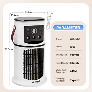 ALLTOU พัดลม พัดลมทาวเวอร์ 3 In 1ปรับได้ 9 โหมด พัดลมไร้ใบพัด ความชื้น 3 หมดเวลา 8H พัดลมตั้งโต๊ะ ระบายความร้อนอย่างรวดเร็ว Humidifying Tower Fan