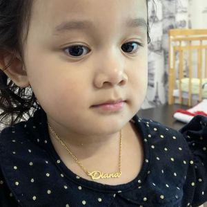Kalung Necklace Custom Ukir Nama Anak Titanium Lapis Emas