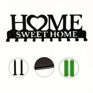 Chic Black Metal Key Holder Wall-Mounted Storage Rack with Decorative Hooks Organizer for Entryway COD