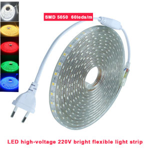 Waterproof SMD 5050 AC220V LED Strip Flexible Light 60leds/m LED LED Lights Lighting Living Room Decor Lamp With EU Plug