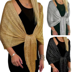 Women Evening Dress Stole Shining Silver Shawl Wrap Perfect For Bride Wedding Party Shoulder Wrap All Matching Accessory