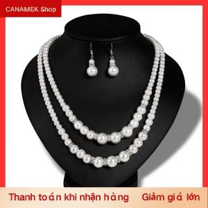 CS Đôi chuỗi trang sức ngọc trai đặt phụ nữ mô phỏng Vòng cổ ngọc trai bông tai trang sức