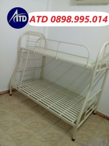 Giường tầng đẹp bằng sắt màu kem + giường ngủ 2 tầng cho sinh viên công nhân thuê trọ giá rẻ lắp ráp nhanh