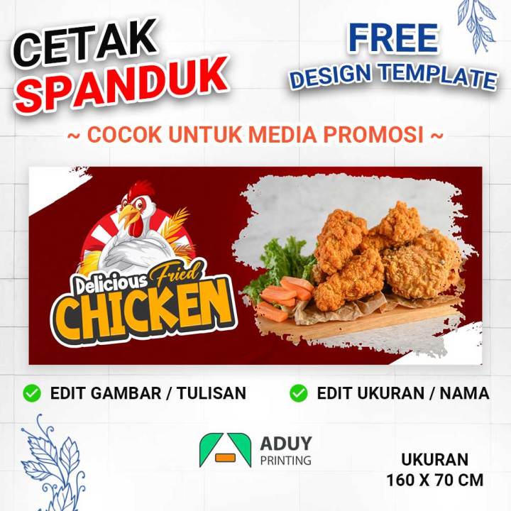 Cetak Spanduk Banner Fried Chicken Ukuran 160x70 Bisa Kustom Ukuran