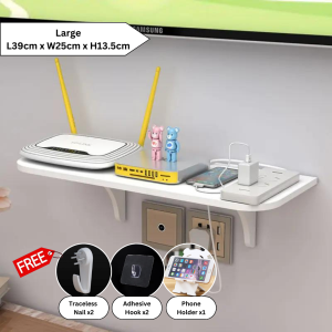 Ready Stock Traceless Wall Mounted Storage Tray Rack Shelf Wifi Router Remote Control Diffuser Book TV Box Vase Ipad Tablet DVD Player Hanging Holder Cheap Simple Durable Space Saving Multifunctional Use Heat Dissipation Home Living Bedroom Balcony Office