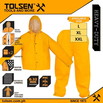 Tolsen Rain Suit w/ 2 Side Pockets and Hood (L | XL | XXL) Waterproof Coat