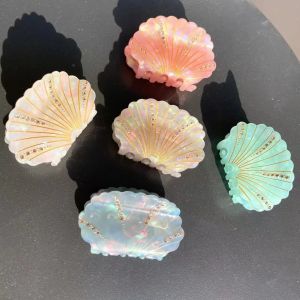 SEETE Non-slip Acetate Shell Hair Claw Acetic Acid Jewelry Shell Shark Clip Creative Acrylic Rhinestone Crab Clip Ladies
