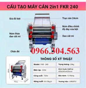 Máy cán bột cắt sợi chân châu 550w trục cán 20cm