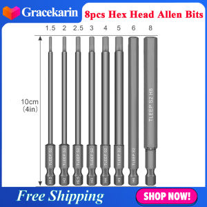 Gracekarin 8Ppcs 1/4"Shank Hex Head Allen Wrench Screwdriver Socket Drill Bit Set Metric 100mm Hex Head Allen Bits