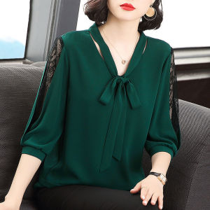 Women Chiffon Blouse Shirt Casual Mid Sleeve Oversized Womens Tops Summer New Loose Mothers Shirt