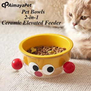 AimayaPet Pet Bowls 2-in-1 Ceramic Elevated Feeder Non-Slip Base for Cats Dogs Anti-Mold Easy Clean Hygienic