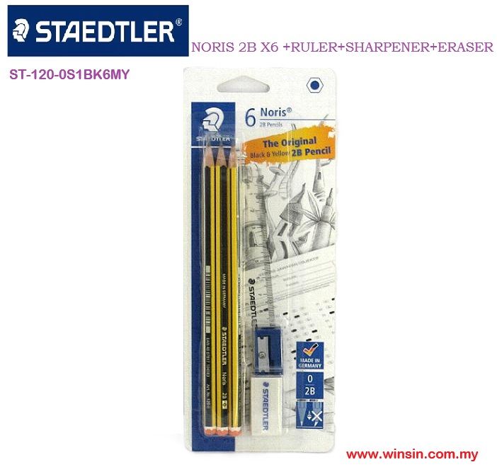 STAEDTLER NORIS 2B X6 +RULER+SHARPENER+ERASER. * ST-120-0S1BK6 MY ...