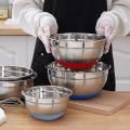ชามผสมอาหาร ซิลิโคน ด้านล่าง กันลื่น ชามไข่สเตนเลส ชามผสม ชามผสมแป้ง ชามสลัด พร้อมสเกล พร้อมฝาปิด. 