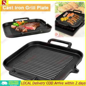Cast Iron Grill Pan with Double Handle Non-Stick Coating Suitable for Induction and Gas Cooking Durable Black Finish