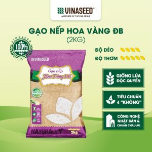 Gạo nếp Hoa Vàng loại đặc biệt hạt mềm dẻo dai hàng chính hãng VinaSeed - 2kg (mới)