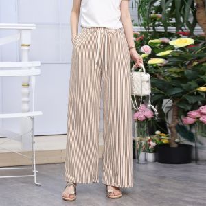 Fashion striped womens square pants rayon fabric free size fit 28-36