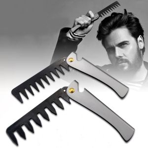 BAIXL Folding Oil Head Comb Professional Stainless Steel Handle Hairdressing Hair Comb multifunction Durable Wide Teeth Men Comb Salon