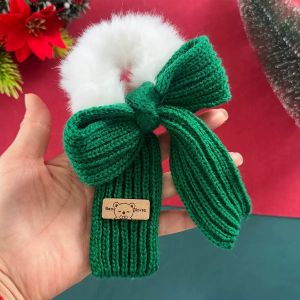 New Fashion Plush Hair Rope Korean Knitted Bowknot Hair Ties Elastic Hair Bands Women Scrunchies Ponytail Hair Ornaments