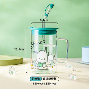 Hellokitty ถ้วยแก้วน้ำมีหลอดหญิงแก้วใช้ในสำนักงานสูงถ้วยน้ำความจุขนาดใหญ่ที่ใช้ในครัวเรือน