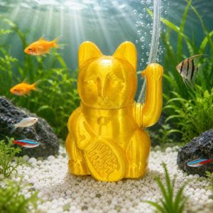 FOUNDTWO Air-Powered Dancing Lucky Cat Aquarium Bubbler Auto-Waving 3D Printed Waving Lucky Cat Bubbler Creative Golden Fish Tank Fortune Decor Fish Landscaping