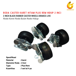 4 pcs Roda Caster Hidup Plus Rem 50mm 2 Inci Kaki Roda Etalase Troli
