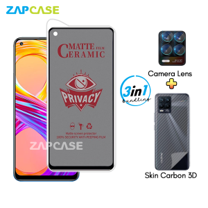 Paket 3in1 Anti Gores Layar Privasi Realme 8 8 Pro Free Tempered Glass Camera dan Skin Carbon