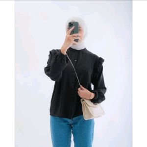 Yurim blouse Ruffle kemeja wanita Ootd Atasan wanita kemeja crinkel basic lengan panjang