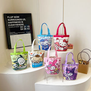 IN STOCK Sanrio hand-held bucket bag lunch bag cute Kuromi Melody Cinnamoroll Hello Kitty Kindergarten gift bag cute printed small animal small bucket handbag graffiti canvas bag mojogy