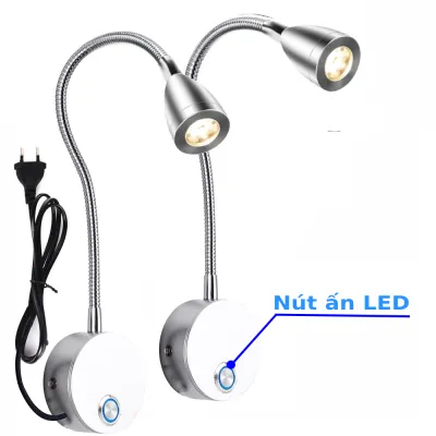 Đèn đọc sách đầu giường LED 3W-220V Loại gắn tường đầu giường Ánh sáng chiếu rọi điểm Thân đèn Kim loại uốn đa năng