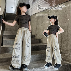 Korean Cargo Pants for Kids Girls New 5-16 Yrs Wide Leg Trousers Drawstring Loose Pants Gray Casual Pants Fashion Cargo Pants For Kids Girl Vintage Street Style