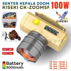 Senter Kepala KISEKI CK-ZOOM 5F Lensa ZOOM Loreng Terbaru Tahan 30 Jam Daya 100 Watt Baterai 3000mAh Tahan Air Dan Benturan Ready Cahaya Kuning Dan Putih Cas USB Tipe-C Headlamp | Headlight LED Rechargeable | FAMOUS STAR SHOP