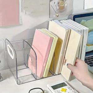 1pcs/Four Grid Acrylic Desktop Transparent Bookshelf Storage Box Office Documents Student Book Rack Pen Holder Storage Shelves