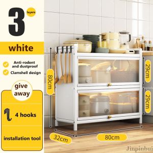🔥Ready Stock🔥Cabinets with doors kitchen racks floor-to-ceiling multi-layer cupboards microwave ovens storage shelves Storage rack