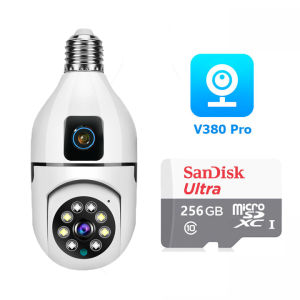 V380 Pro 360 ° CCTV Kamera Dua Kamera CCTV Bulb Intelligent WIFI 5G/2.4G 8MP Automatic Tracking Pan Tilt Control Camera CCTV with Alarm