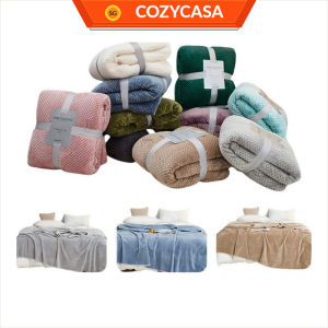 【COZYCASA】Solid Color Flannel Blanket / Thickened Luxury Waffle Blanket / Living Room Sofa Soft Blankets