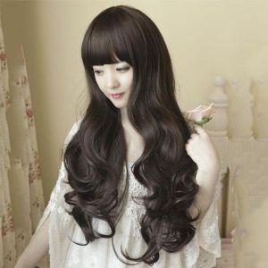 Lonice Long wavy wig wig for women Long Curly thick wavy Air bangs big Bushy wave long hair simulation Hair set Air bangs curls hair Import Korean style
