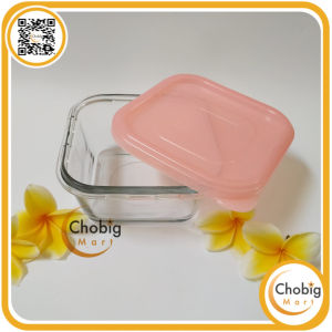 CHOBIG Mangkuk Kotak Kaca 450ml Dengan Tutup Square 13cm SQB