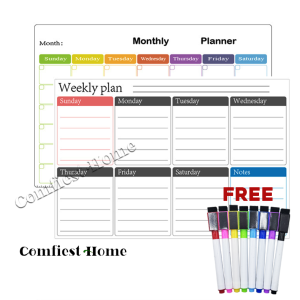 [SG Stock/Flat Packaging]Fridge Magnetic Whiteboard (Monthly Weekly Planner A3) Magnetic White Board Sheet Calendar Sticker  For Kids Marker Board Schedules Refrigerator Planner Program Message Memo