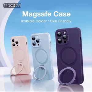 For Magsafe Holder Silicone Phone Case For iPhone16 15 14 13 12 Pro Max Built-in Metal Bracket Cover For iPhone 14 15 16Pro Max Skin Shockproof Protection Soft Casing-152c4c8b