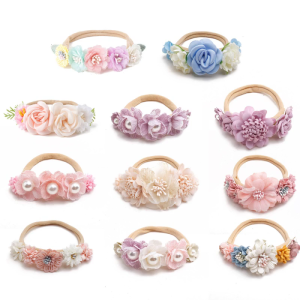 Gorgeous Baby Flower and Pearls Headwear Cloth Headwear for Stunning Photography Event Excellent for Newborns & Infants